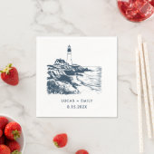 シーサイ航海のドライトハウスダークブルー結婚ズ スタンダードカクテルナプキン (インサイチュ)