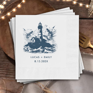 シーサイ航海のドライトハウスダークブルー結婚ズ 縁ありカクテルナプキン