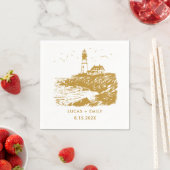 シーサイ航海のドライトハウス金ゴールド結婚ズ スタンダードカクテルナプキン (インサイチュ)