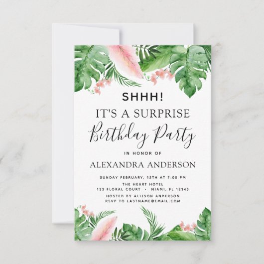 シーサプライズバースデーパーティトロピカルパームフローラ 招待状 (正面)