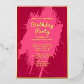 シーサプライズバースデーパーティーピンクグ名門私立校風のラム 箔招待状 (正面)