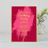 シーサプライズバースデーパーティーピンクグ名門私立校風のラム 箔招待状 (立ち正面)