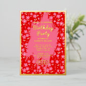 シーサプライズバースデーパーティーピ名門私立校風のンクフローラ 箔招待状 (立ち正面)