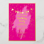 シーサプライズバースデーパーティーホットピンク金ゴールドグラム 箔招待状 (正面)