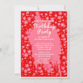 シーサプライズ誕生日パーティー名門私立校風のピンクの花 招待状 (正面)