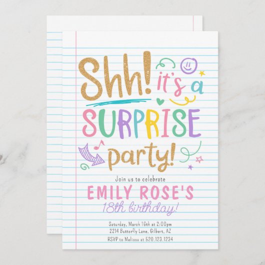 シーサプライズ誕生日10代のパーティの招待状 招待状 (正面/裏面)