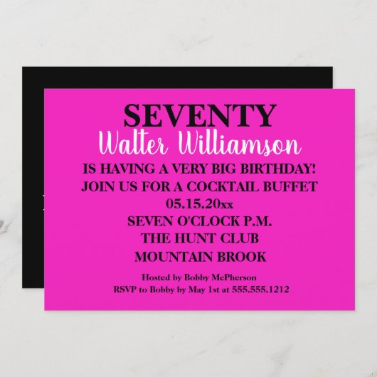 シーサプライズ70歳の誕生日パーティー招待 招待状 (正面/裏面)