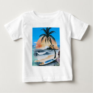 シーサンシャイン&パームツリーオンビーチ ベビーTシャツ