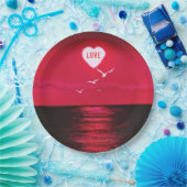 シーサンセットラブハート紙プレートロマンチック ペーパープレート (パーティー)