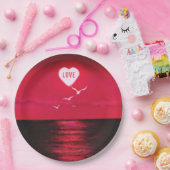 シーサンセットラブハート紙プレートロマンチック ペーパープレート (パーティー)