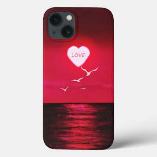 シーサンセットラブロマンチックなブラックレッドあなたの名前を聞く iPhone 13ケース