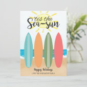 シーサントロピカルビーチサーフボードコースタルクリスマス シーズンカード (スタンド正面)