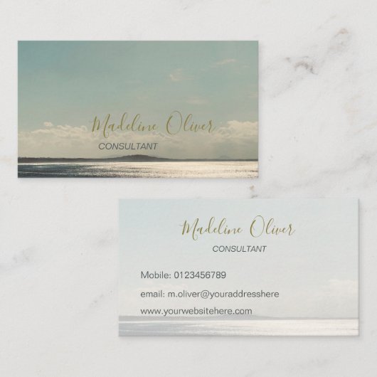 シーサン海トラベルブルーモダンスタイリッシュ金ゴールド 名刺 (正面/裏面)