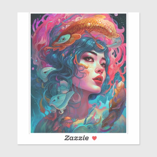 シーサーペントヘアレディファンタジーアート シール (シート)