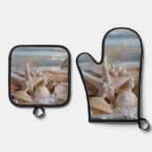 シーシかわいらしェルズホワイトパールドリフトウッド 鍋つかみ&鍋敷きセット (正面)