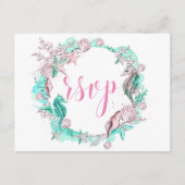 シーシアンピンクホワイト夏RSVPの下 インビテーションポストカード (正面)