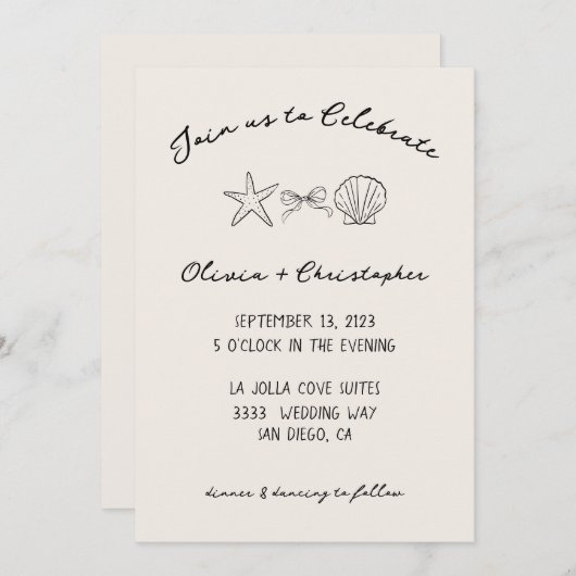 シーシェエレガントル&ボウコケット結婚式招待状 招待状 (正面/裏面)