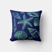 シーシェモダンルネイビーアクアホワイトグラデーションビーチシェル クッション (正面)