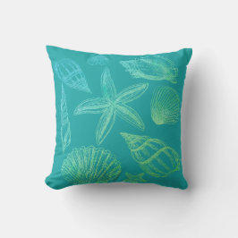シーシェモダンルブルーグリーンティール（緑がかった色）グラデーションビーチシェル クッション