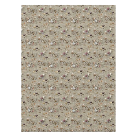 シーシェルがビーチ砂に囲まれている テーブルクロス (正面)