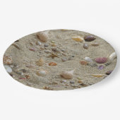 シーシェルがビーチ砂に囲まれている ペーパープレート (アングル)