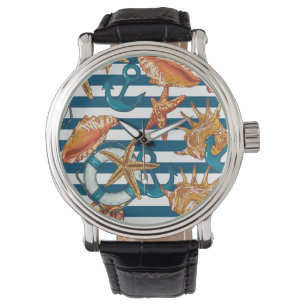 シーシェルといかりパターン 腕時計