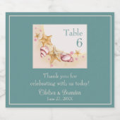 シーシェルとアクアカラーアクセント結婚のシャンパン スパークリングワインラベル (シングルラベル)