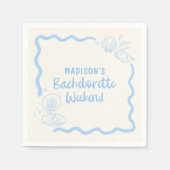 シーシェルとウェディングベル ソフトブルー 手描き スタンダードカクテルナプキン (正面)