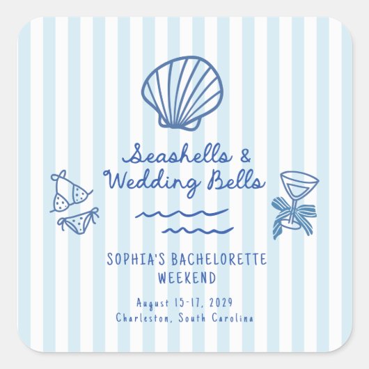 シーシェルとウェディングベル ブライズゲットウェーク スクエアシール (正面)