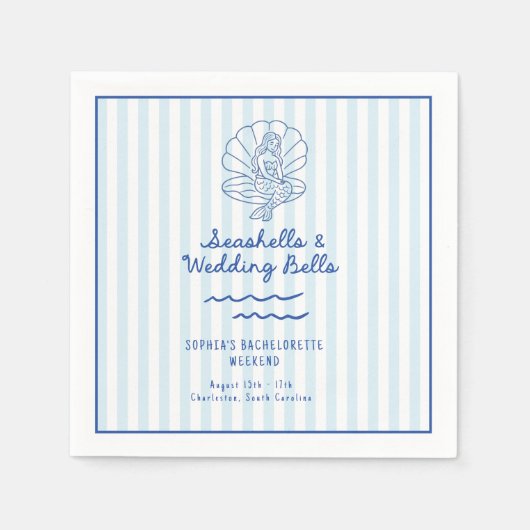 シーシェルとウェディングベル ブライズメイドパーティー スタンダードカクテルナプキン (正面)