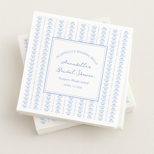 シーシェルとウェディングベル ブライダルシャワーのための海岸風 スタンダードカクテルナプキン
