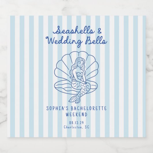 シーシェルとウェディングベル 海岸のバチェロレッテ リキュールボトルラベル (シングルラベル)