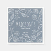 シーシェルとスターフィッシュ コースト ブライズシャワー スタンダードカクテルナプキン (正面)