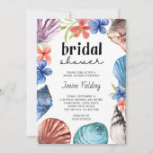 シーシェルとトロピカルフラワーブライダルシャワー 招待状 (正面)