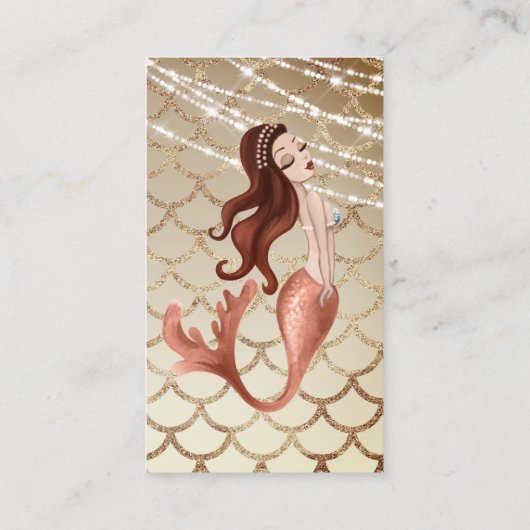 シーシェルとバラ金ゴールドの美しい人魚 名刺 (裏面)