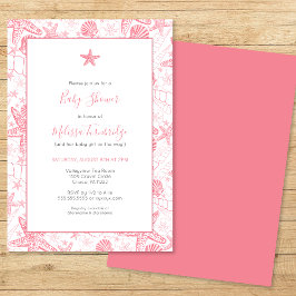 シーシェルとヒトデの女の子の赤ちゃんシャワー招待状 招待状