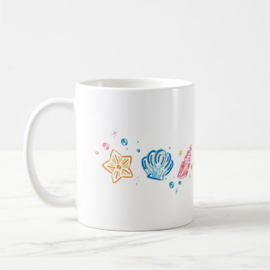 シーシェルとヒトデの落書き - 海の美学デザイン コーヒーマグカップ (左)