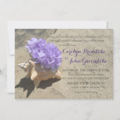 シーシェルと紫のハイドランジアの砂浜 招待状 (正面)