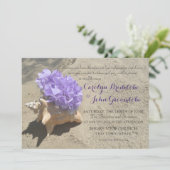 シーシェルと紫のハイドランジアの砂浜 招待状 (スタンド正面)