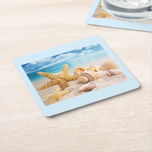 シーシェルのビーチ紙コースター スクエアペーパーコースター (アングル)