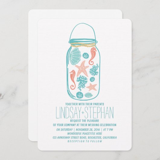 シーシェルのメイソンジャービーチ結婚式招待状 招待状 (正面/裏面)