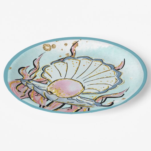 シーシェルの人魚の誕生日パーティーの下 ペーパープレート (アングル)