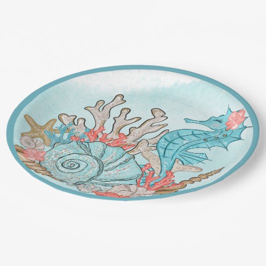 シーシェルの人魚の誕生日パーティーの下 ペーパープレート (アングル)