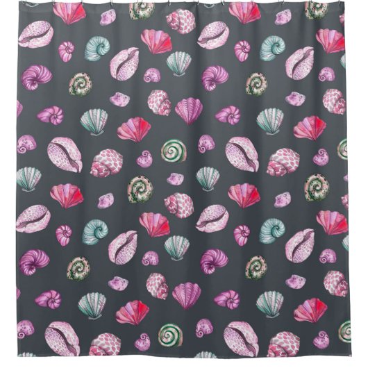 シーシェルの水色:濃い青パターン シャワーカーテン (正面)