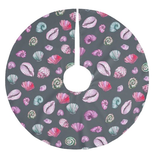 シーシェルの水色:濃い青パターン ブラッシュドポリエステルツリースカート (正面)