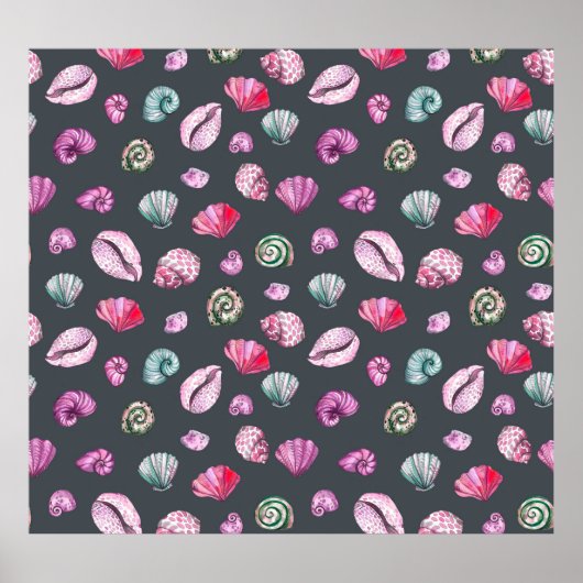 シーシェルの水色:濃い青パターン ポスター (正面)