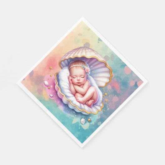 シーシェルの赤ちゃんシャワーを浴びた赤ちゃん スタンダードランチョンナプキン (角)