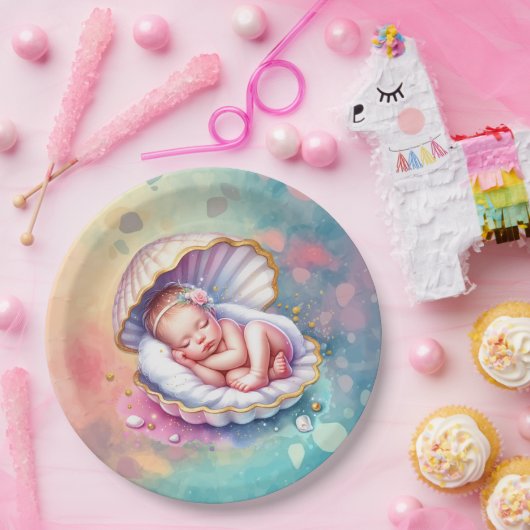 シーシェルの赤ちゃんシャワーを浴びた赤ちゃん ペーパープレート (パーティー)