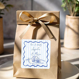 シーシェルの青い波の縁どビーチ結婚式の好意 スクエアシール