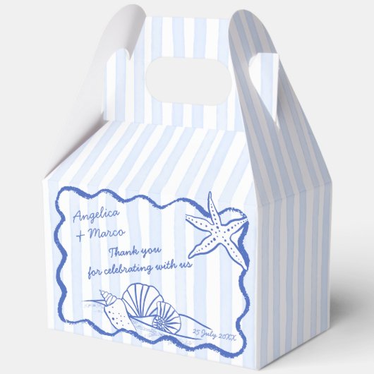 シーシェルの青い波の縁どビーチ結婚式の好意 フェイバーボックス (正面)